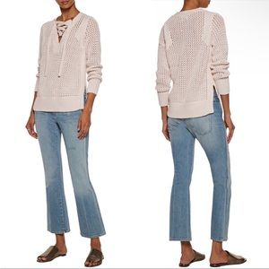 Derek Lam 10 Crosby Ivory Lace Up 100% Cotton Chunky Open Weave Knit Sweater